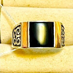 NWT black Onyx VTG Sterling SILVER 925, gold 375-  9K MENS Ring Sz 20.5 -10.5 US